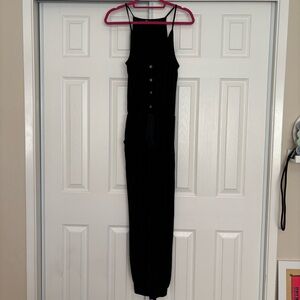 Black Sleeveless Jumpsuit with Button Detail